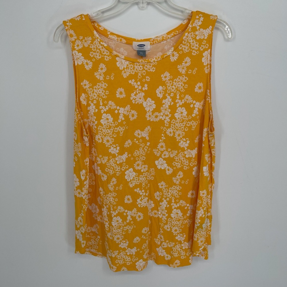 Old Navy Women's Yellow Floral Print Sleeveless Scoop Neck Tank Top Size XXL 2XL